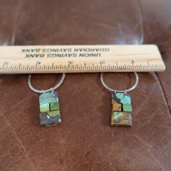 Turquoise and hammered sterling silver earrings by Dana Reed Designs 2.75" drop - Picture 9 of 13